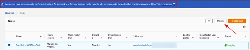 Deny Delete AWS CloudTrail